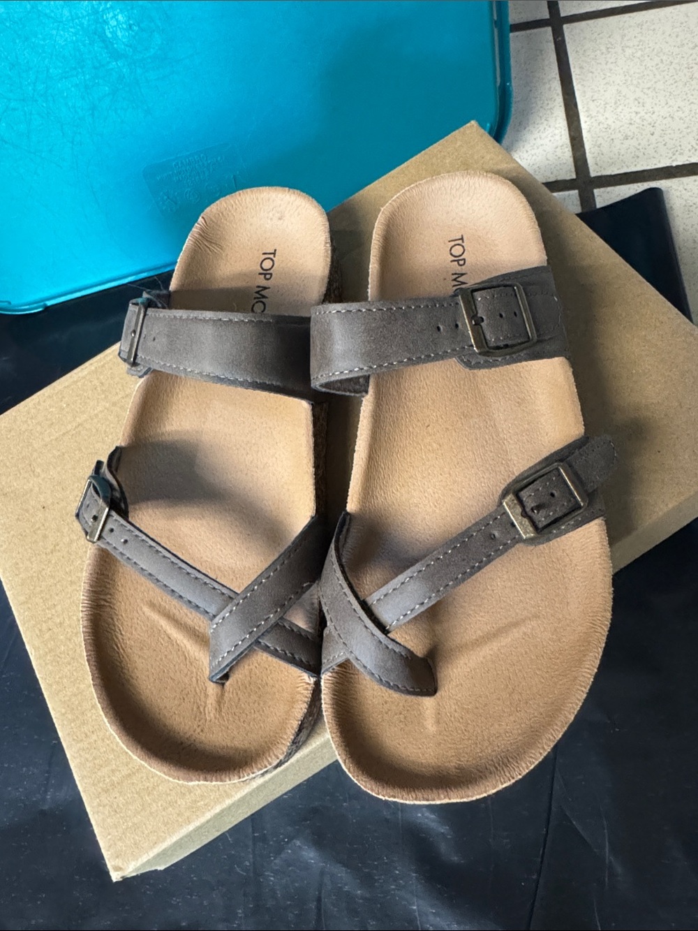 TOP Moda Brown Double-Strap Buckle Slide Sandals